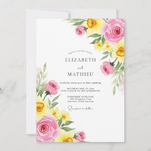 Invitation Mariage printanier rose jaune jubilatoire