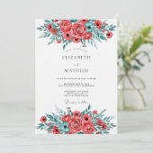 Invitation Mariage printanier rouge sarcelle brillant (Debout devant)