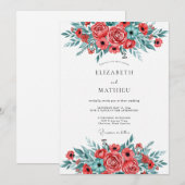 Invitation Mariage printanier rouge sarcelle brillant (Devant / Derrière)