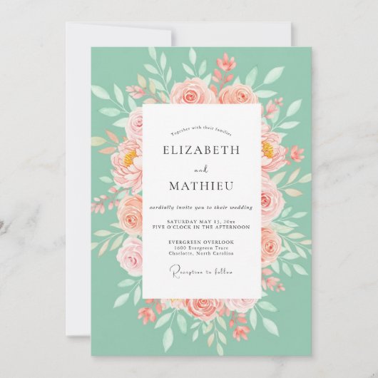 Invitation Mariage printanier séduisant vert menthe (Devant)