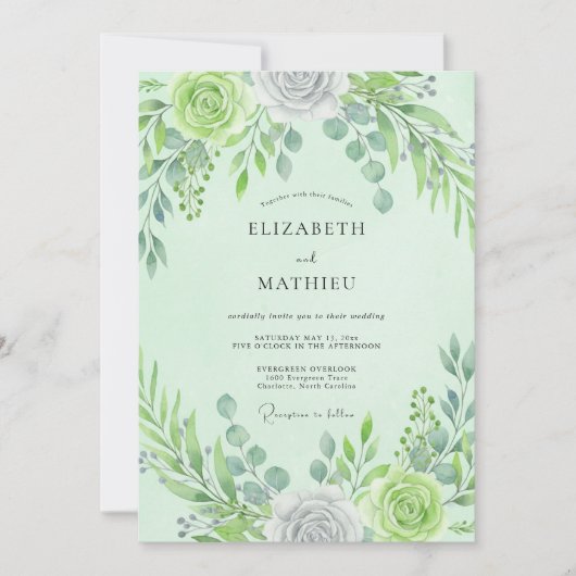 Invitation Mariage printanier séduisant vert menthe (Devant)