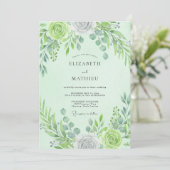 Invitation Mariage printanier séduisant vert menthe (Debout devant)