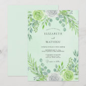 Invitation Mariage printanier séduisant vert menthe (Devant / Derrière)
