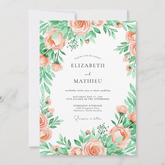 Invitation Mariage Printanier Séraphique aux Pêches (Devant)