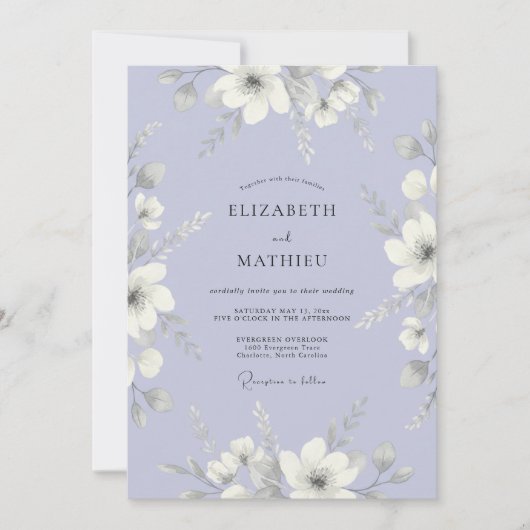 Invitation Mariage printanier séraphique lavande (Devant)