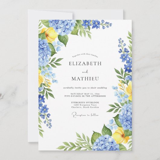 Invitation Mariage printanier serein bleu (Devant)
