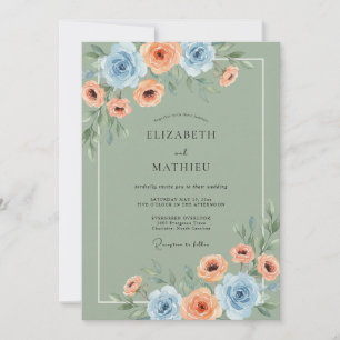 Invitation Mariage printanier serein vert sauge