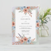 Invitation Mariage printanier venteux bleu corail (Debout devant)