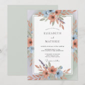 Invitation Mariage printanier venteux bleu corail (Devant / Derrière)