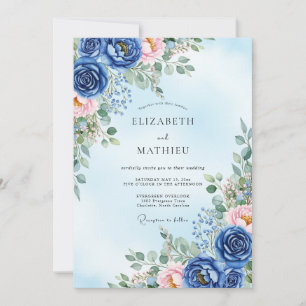Invitation Mariage printanier verdoyant bleu marine