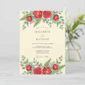 Invitation Mariage Printanier Verdoyant Rouge (Debout devant)