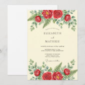 Invitation Mariage Printanier Verdoyant Rouge (Devant / Derrière)