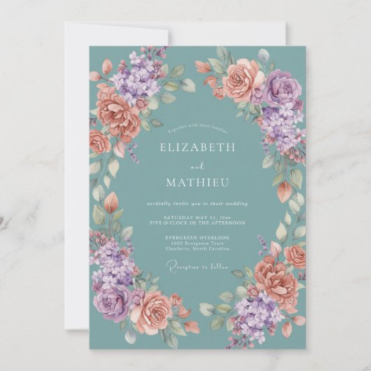 Invitation Mariage printanier verdoyant sarcelle (Devant)