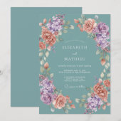 Invitation Mariage printanier verdoyant sarcelle (Devant / Derrière)