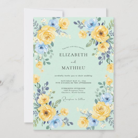 Invitation Mariage printanier vert écume de mer (Devant)