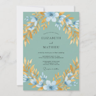 Invitation Mariage printanier vert écume de mer luisant