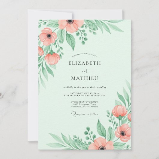 Invitation Mariage printanier vert menthe aéré (Devant)