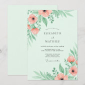 Invitation Mariage printanier vert menthe aéré (Devant / Derrière)
