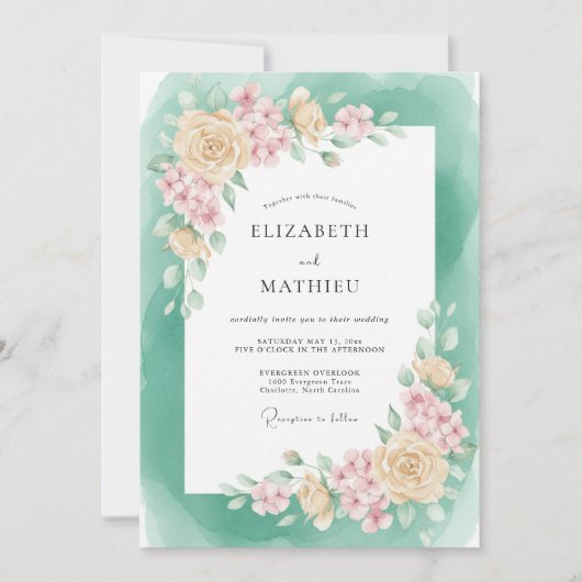 Invitation Mariage printanier vert mousse luisant (Devant)