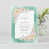 Invitation Mariage printanier vert mousse luisant (Debout devant)