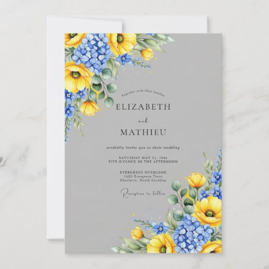 Invitation Mariage printanier vibrant gris ardoise (Devant)
