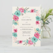 Invitation Mariage Printanier Vibrant Sarcelle (Debout devant)
