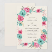 Invitation Mariage Printanier Vibrant Sarcelle (Devant / Derrière)