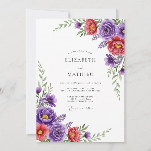 Invitation Mariage printanier violet intense (Devant)