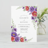 Invitation Mariage printanier violet intense (Debout devant)