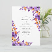 Invitation Mariage Printanier Vivant Orange Violet (Debout devant)