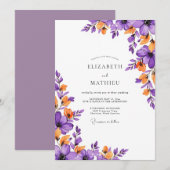 Invitation Mariage Printanier Vivant Orange Violet (Devant / Derrière)