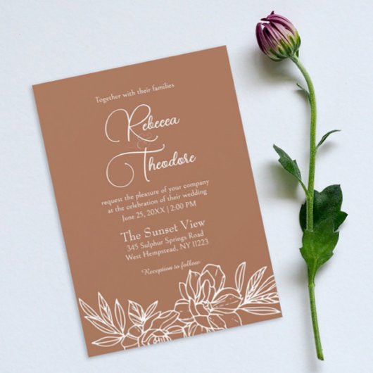 Invitation Mariage printemps élégant en terre cuite moderne