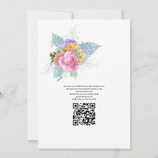 Invitation Mariage Printemps Floral QR Code Rsvp (Dos)
