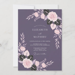 Invitation Mariage Profond Améthyste Feuillu