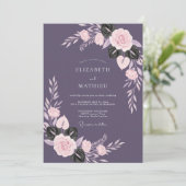 Invitation Mariage Profond Améthyste Feuillu (Debout devant)