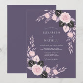 Invitation Mariage Profond Améthyste Feuillu (Devant / Derrière)