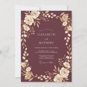 Invitation Mariage profond aux ranunculus et eucalyptus à la
