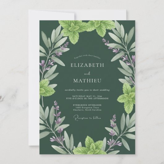 Invitation Mariage Profond Eucalyptus Herbal Olive (Devant)