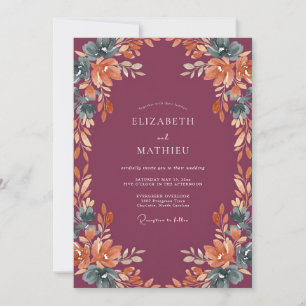 Invitation Mariage Profond Feuillage Cuivré Mauve
