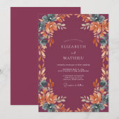 Invitation Mariage Profond Feuillage Cuivré Mauve (Devant / Derrière)