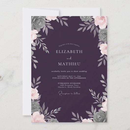 Invitation Mariage Profond Feuillage De Prunier Doux Eucalypt (Devant)