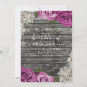 Invitation Mariage profond fuchsia rose gris bois rustique de (Devant)