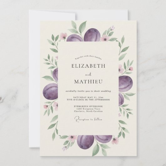 Invitation Mariage profond gris prune Eucalyptus (Devant)