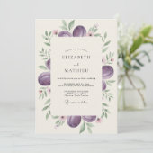 Invitation Mariage profond gris prune Eucalyptus (Debout devant)
