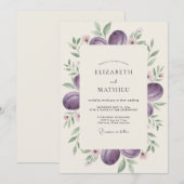 Invitation Mariage profond gris prune Eucalyptus (Devant / Derrière)