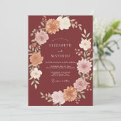 Invitation Mariage Profond Merlot Feuille Peinte (Debout devant)