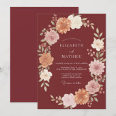 Invitation Mariage Profond Merlot Feuille Peinte (Devant / Derrière)
