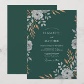 Invitation Mariage Profond Pétrole Feuillu (Devant / Derrière)