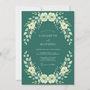 Invitation Mariage profond sarcelle crème Ranunculus Eucalypt