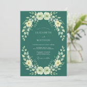 Invitation Mariage profond sarcelle crème Ranunculus Eucalypt (Debout devant)